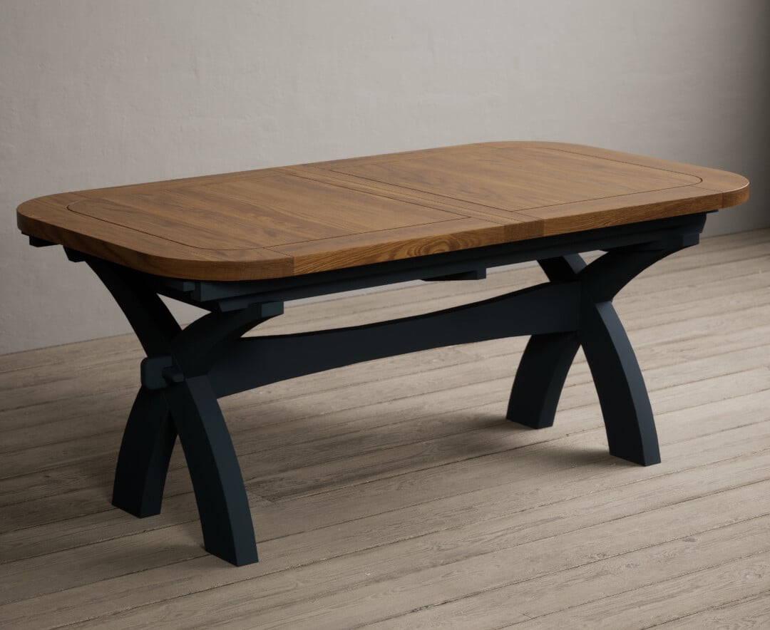 Extending Olympia 180cm Oak And Dark Blue Painted Dining Table