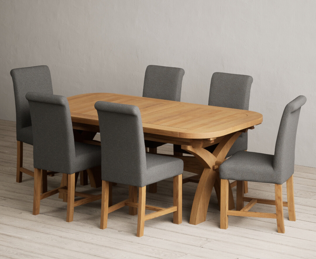 Extending Olympia 180cm Solid Oak Dining Table with 10 Natural Scroll Back Chairs