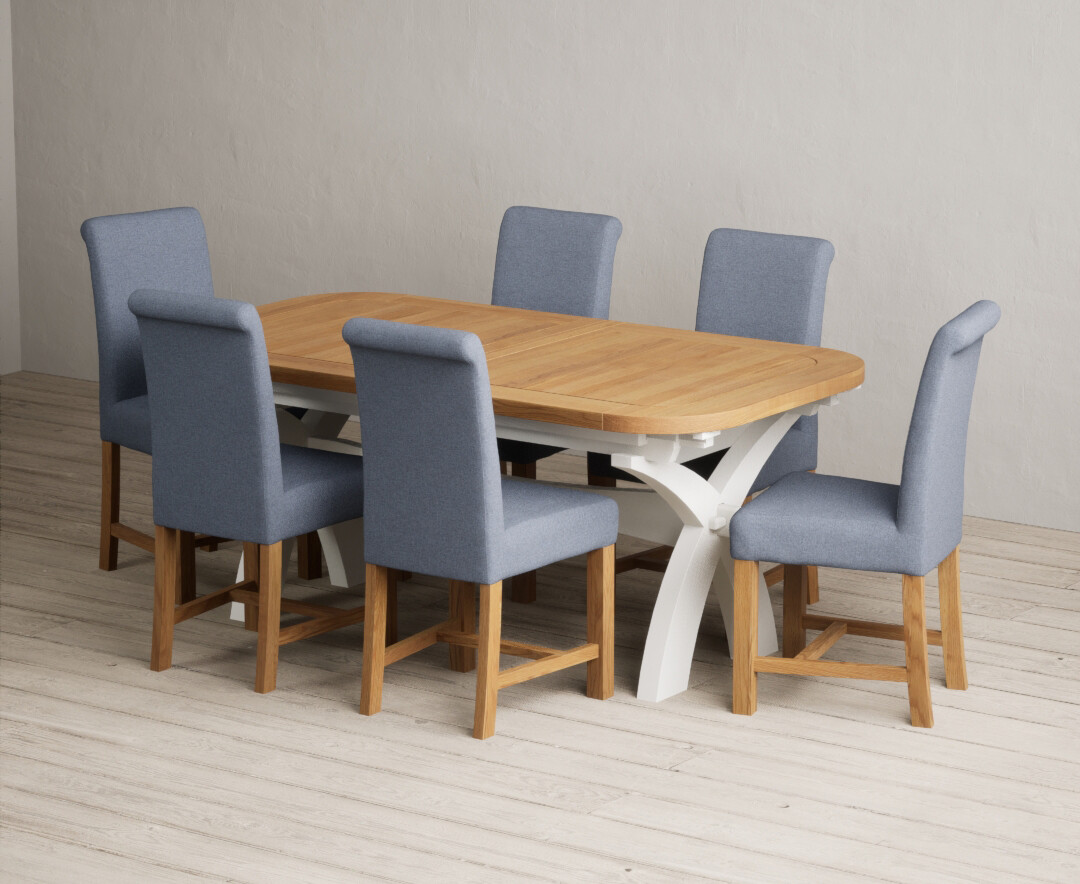 Extending Olympia 180cm Oak And Signal White Painted Dining Table With 10 Grey Braced Chairs