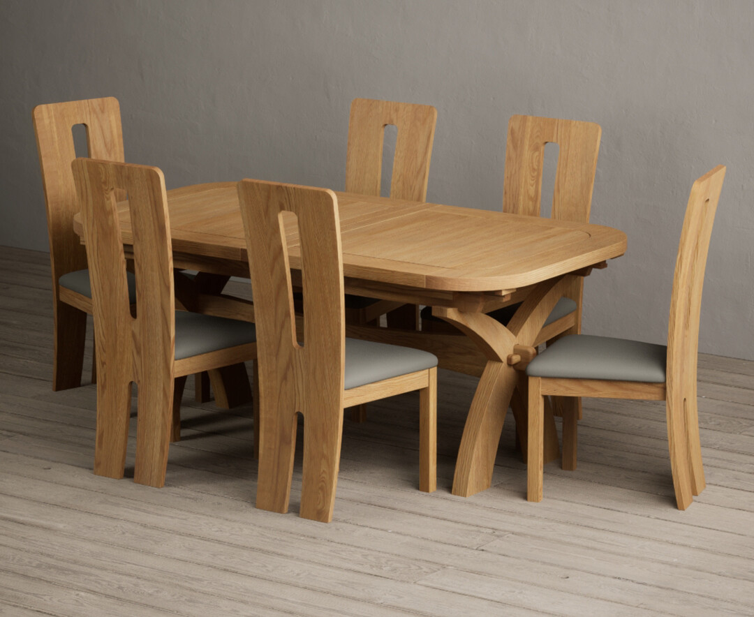 Extending Olympia 180cm Solid Oak Dining Table with 6 Grey Lucca Chairs