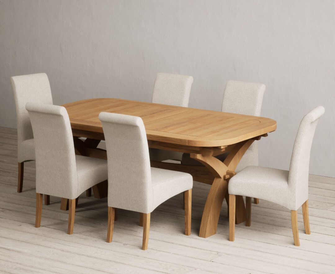 Extending Olympia 180cm Solid Oak Dining Table With 8 Grey Scroll Back Chairs