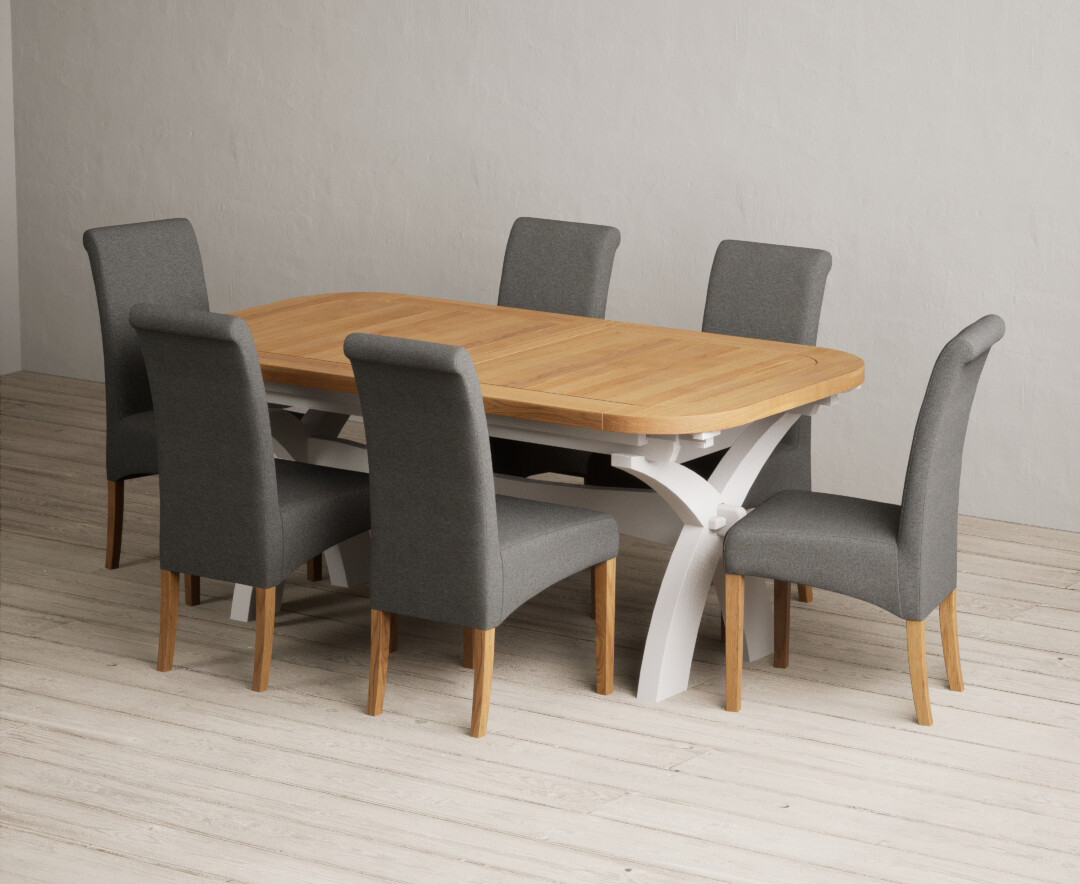 York 150cm Solid Oak Dining Table with 4 Light Grey York Chairs and 2 Oak Benches
