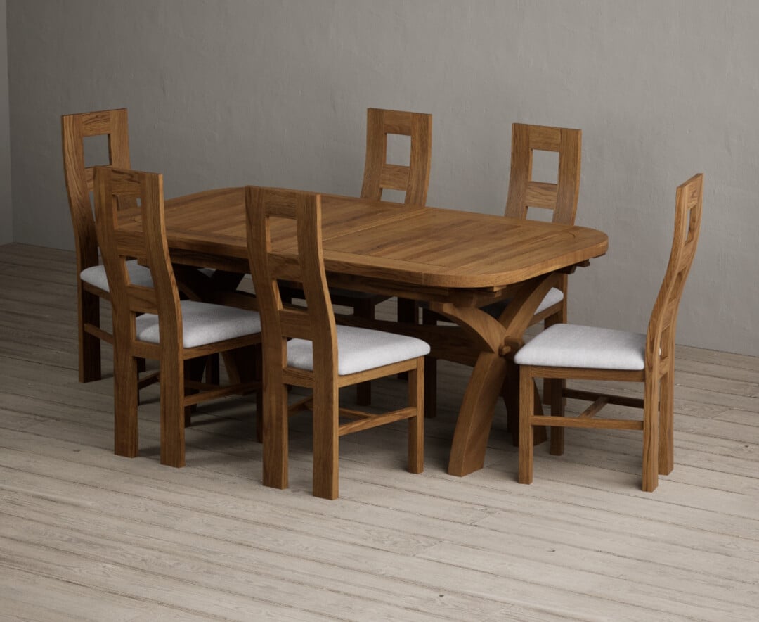 Extending Olympia 180cm Rustic Solid Oak Dining Table with 10 Brown Rustic Solid Oak Chairs