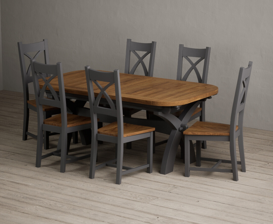 York 150cm Solid Oak Dining Table with 4 Light Grey York Chairs and 2 Oak Benches