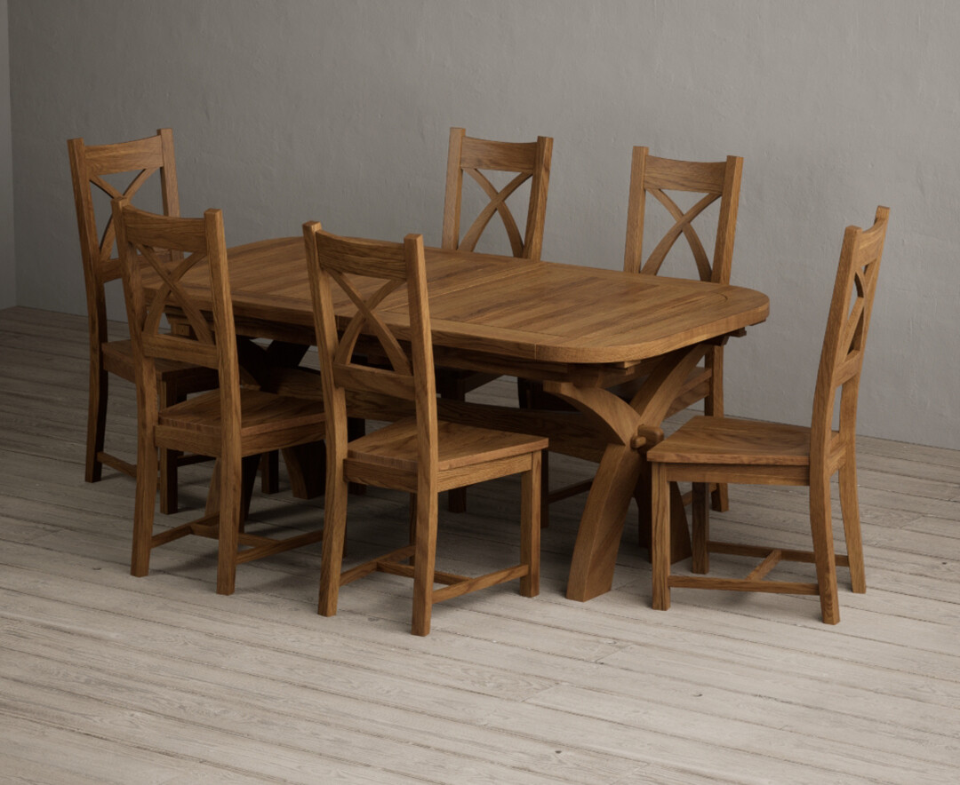 Extending Olympia 180cm Rustic Solid Oak Dining Table with 10 Rustic Oak Rustic Solid Oak Chairs