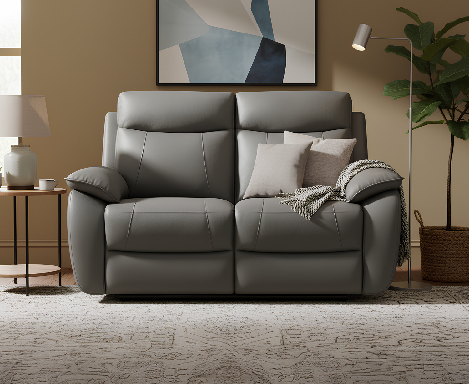 Baltimore Dark Grey Leather 2 Seater Recliner Sofa