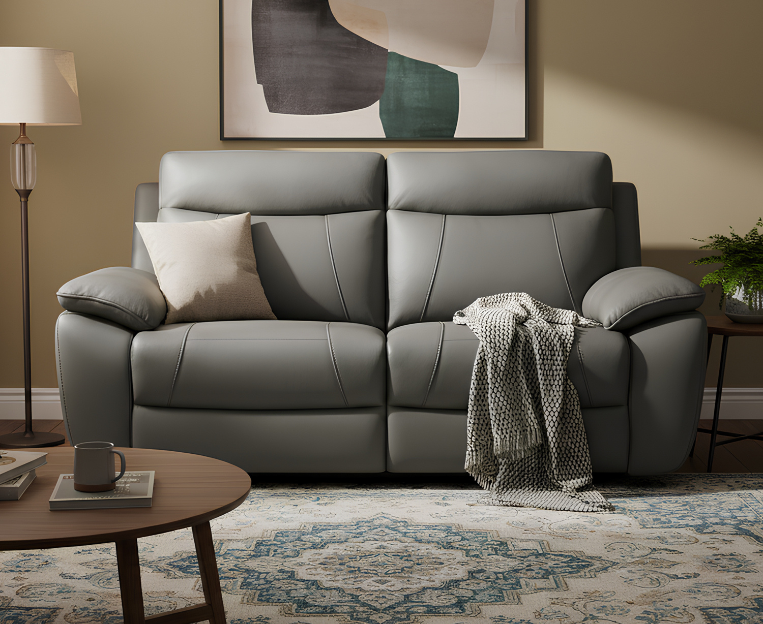 Baltimore Dark Grey Leather 3 Seater Recliner Sofa