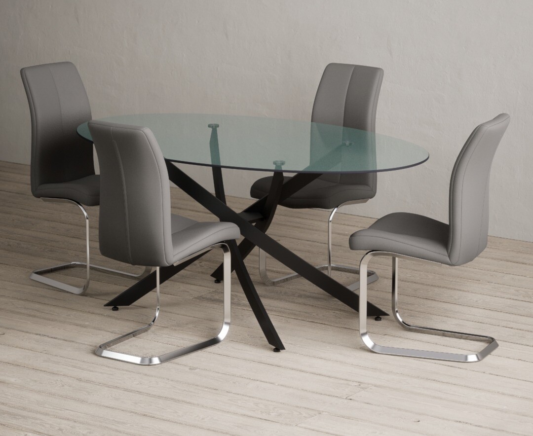 Table And Chairs Glass Dining Table Bernini 165cm Oval Black Leg