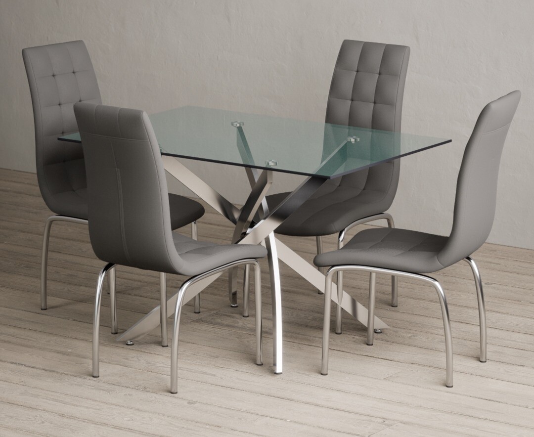 Bernini 120cm Rectangular Glass Dining Table With 6 Red Enzo Chairs