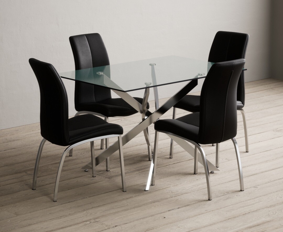 Bernini 120cm Rectangular Glass Dining Table With 6 Black Marco Chairs