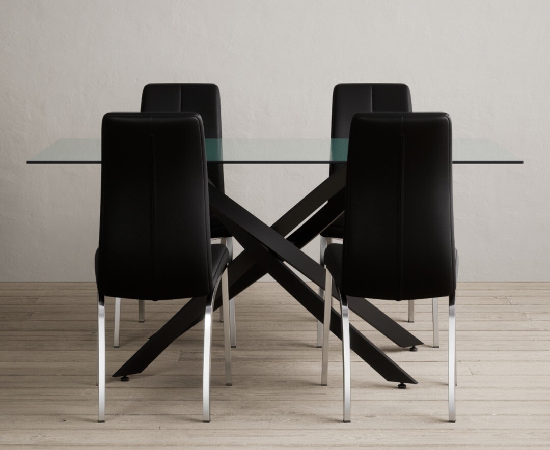 Bernini 160cm Black Leg Rectangular Glass Dining Table with 4 Black Marco Chairs