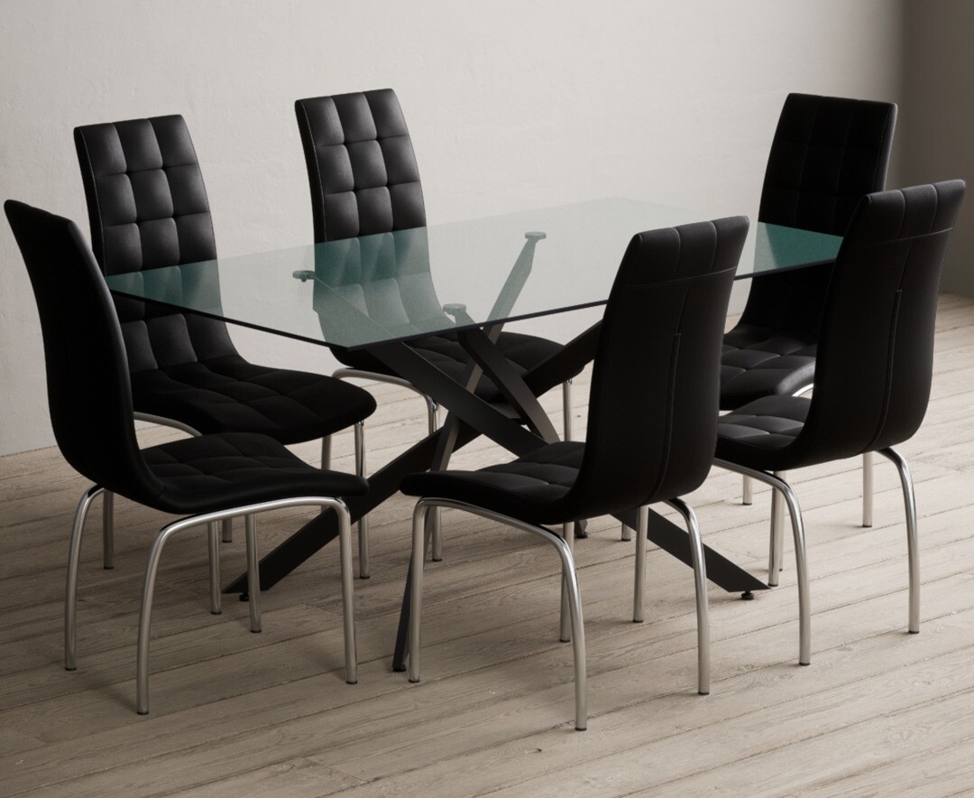 Bernini 160cm Black Leg Rectangular Glass Dining Table With 4 Black Enzo Chairs