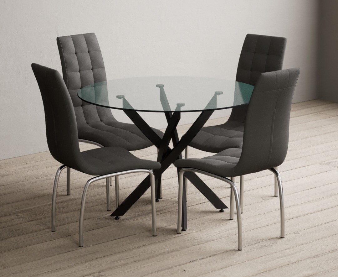 Bernini 110cm Black Leg Glass Dining Table With 4 Black Enzo Chairs