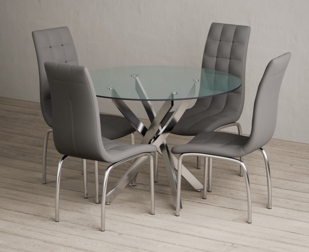 Bernini 110cm Glass Dining Table With 4 Red Enzo Chairs