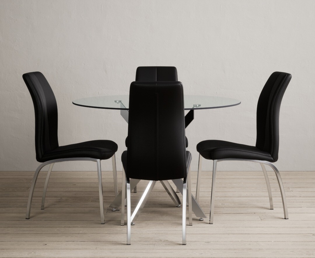 Bernini 110cm Glass Dining Table with 4 Black Marco Chairs