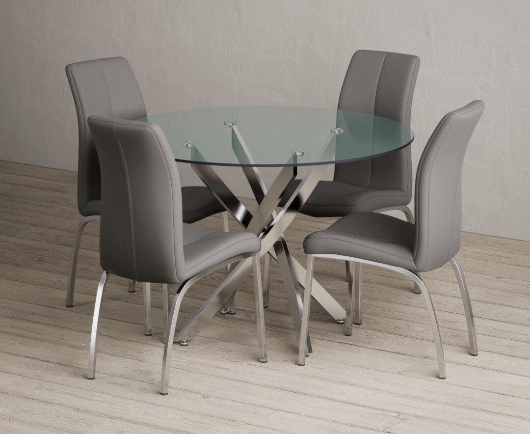 Bernini 110cm Glass Dining Table With 4 Grey Marco Chairs
