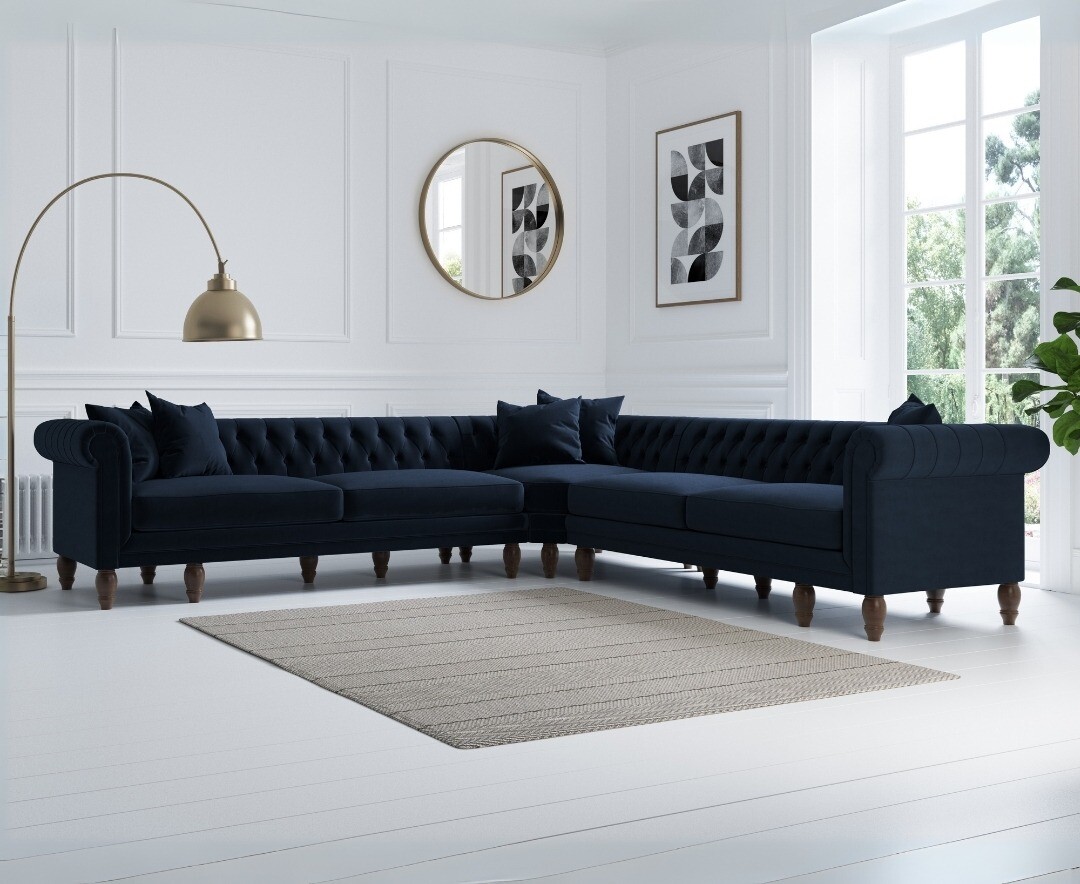 Bromley Large Blue Velvet Corner Sofa Bromley Large Blue Velvet Corner Sofa