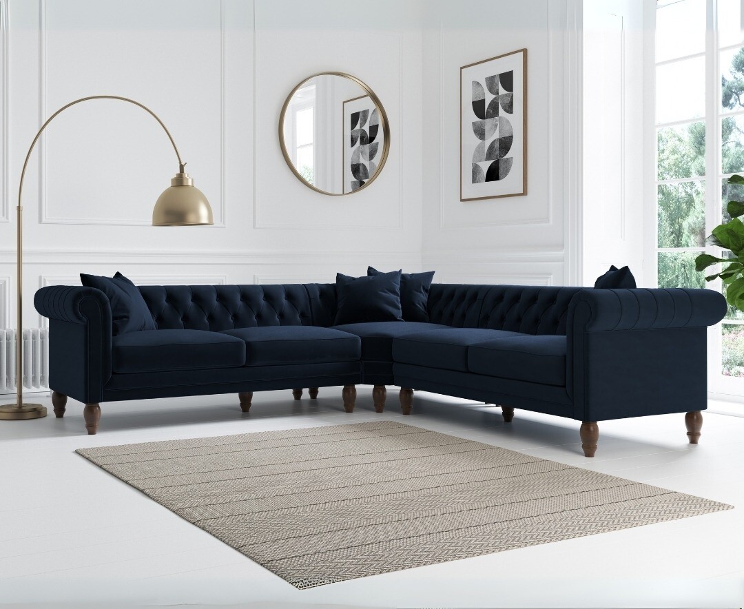 Bromley Medium Blue Velvet Corner Sofa