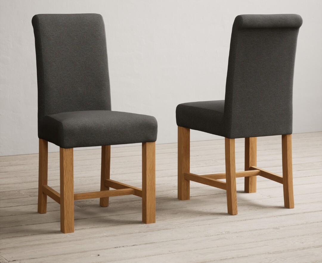 Extending Hertford 100cm - 130cm Solid Oak Pedestal Dining Table with 4 Charcoal Grey Braced Chairs