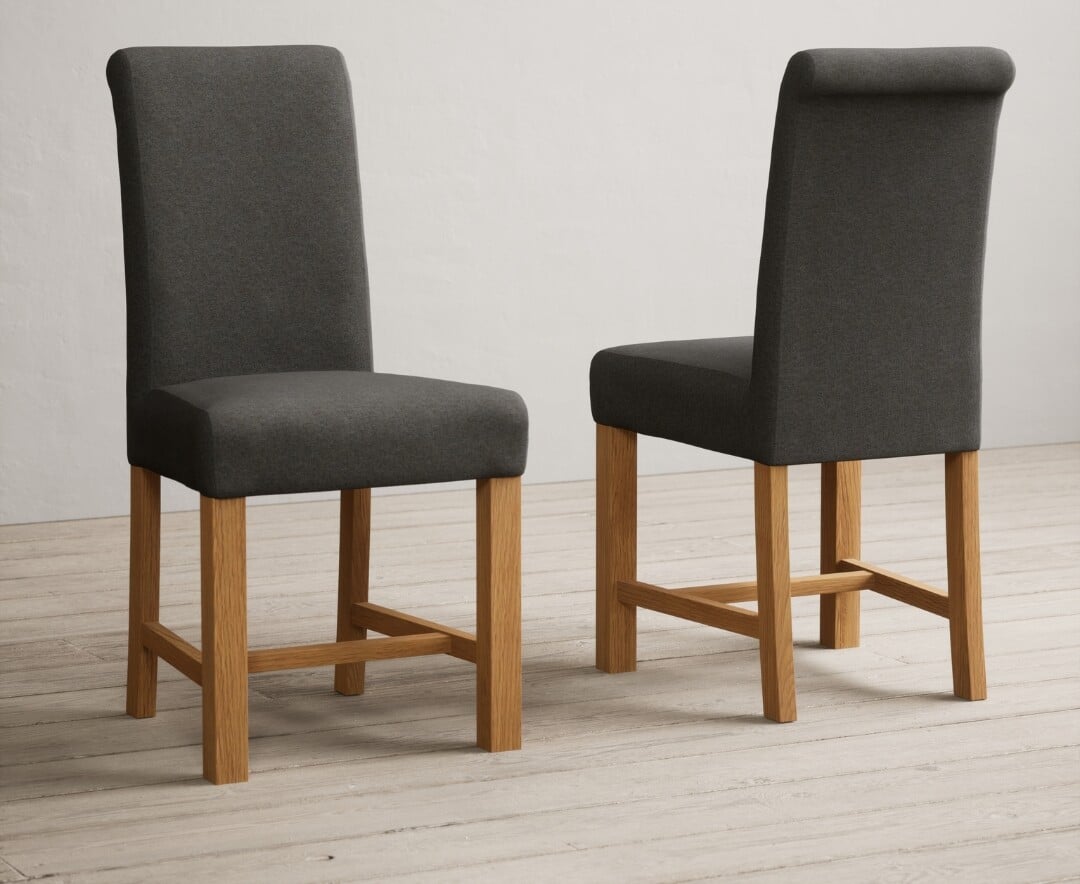 Extending York 90cm Solid Oak Dining Table with 2 Charcoal Grey Braced Chairs