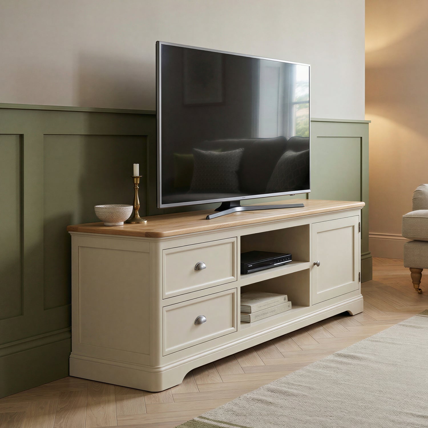 Madley Oak and Cream Painted Super Wide TV Cabinet
