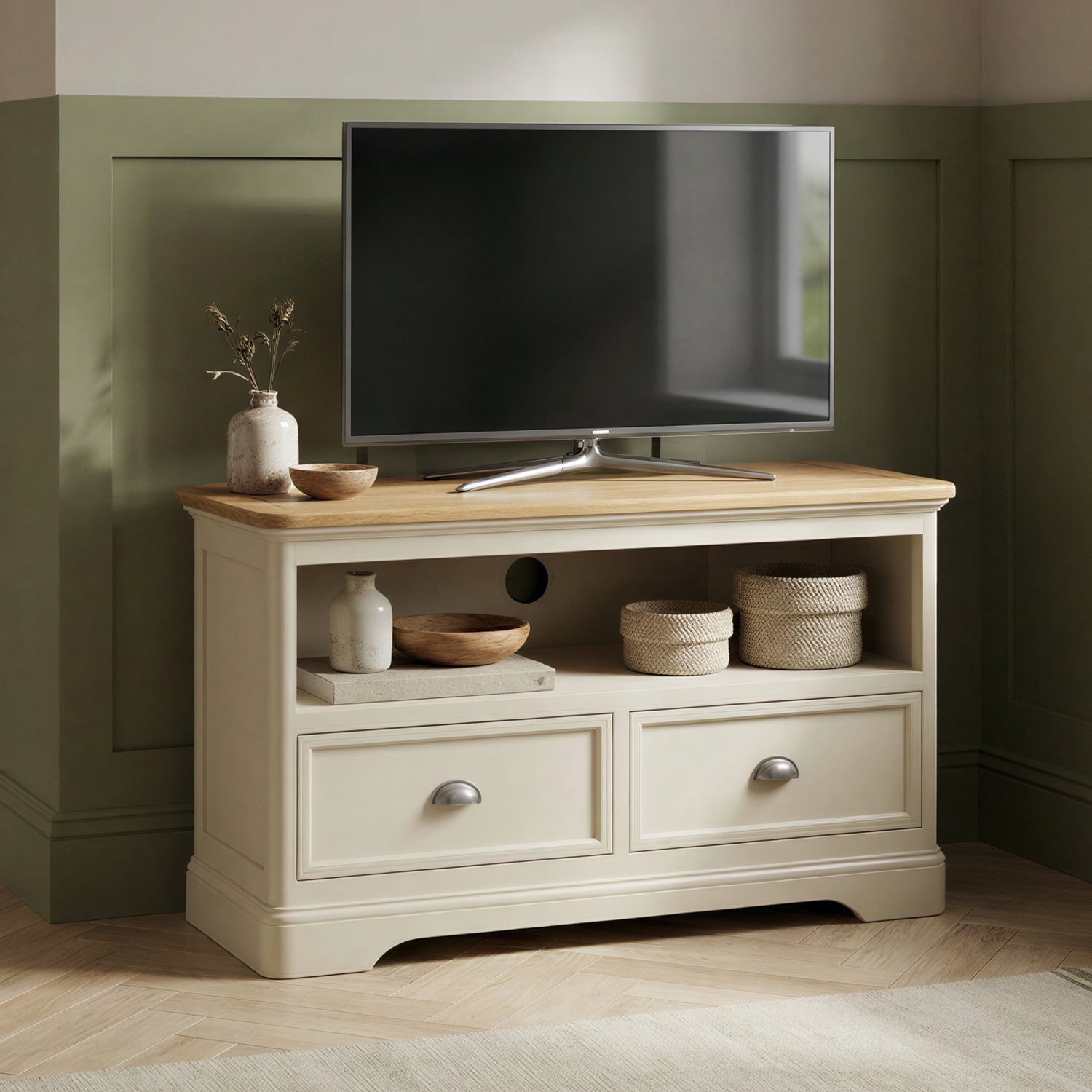 Madley Oak and Cream Painted Corner TV Cabinet