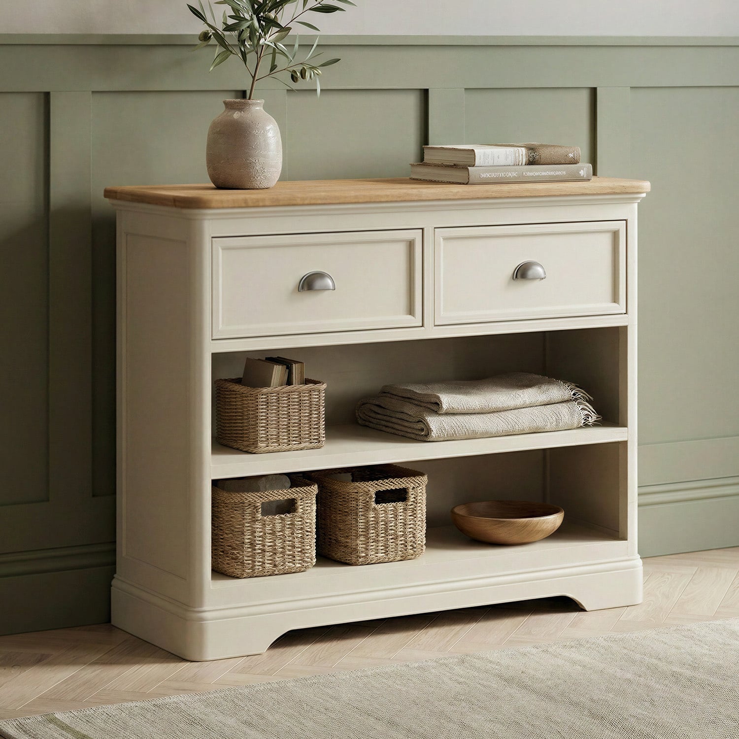 Madley Oak and Cream Painted Storage Console Table