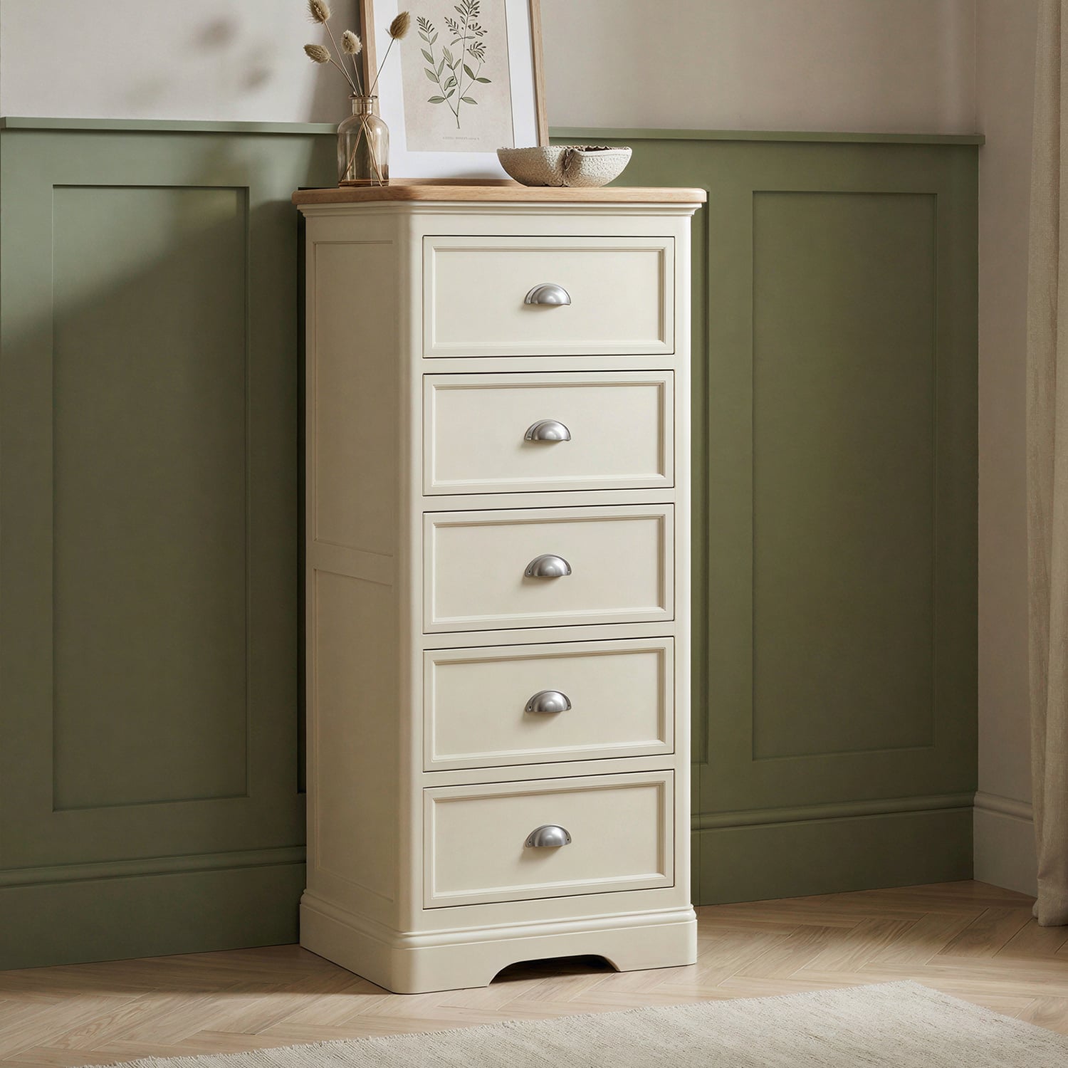 Madley Oak and Cream Painted 5 Drawer Tallboy