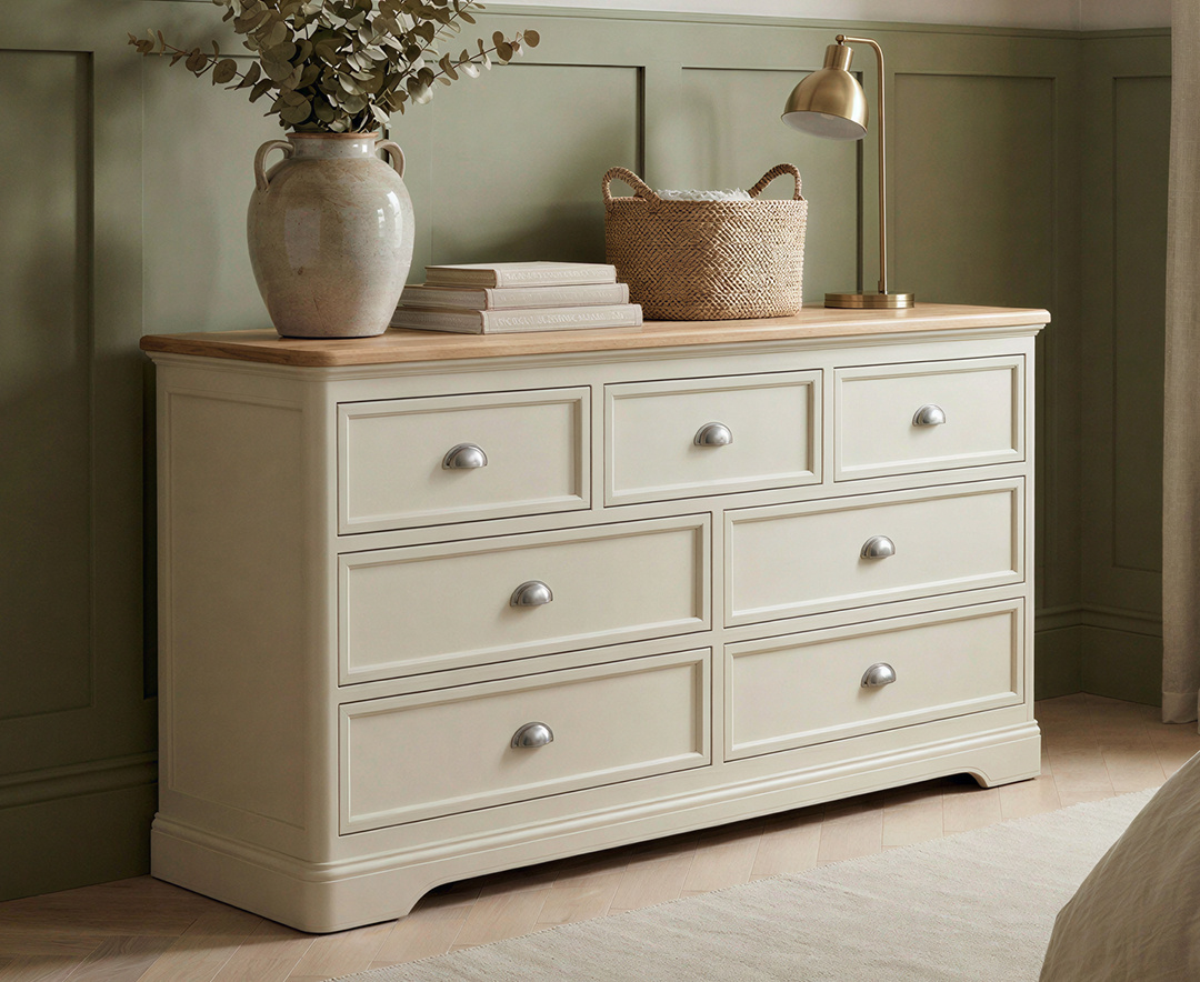 Madley Oak and Cream Painted Wide Chest Of Drawers | Oak&More