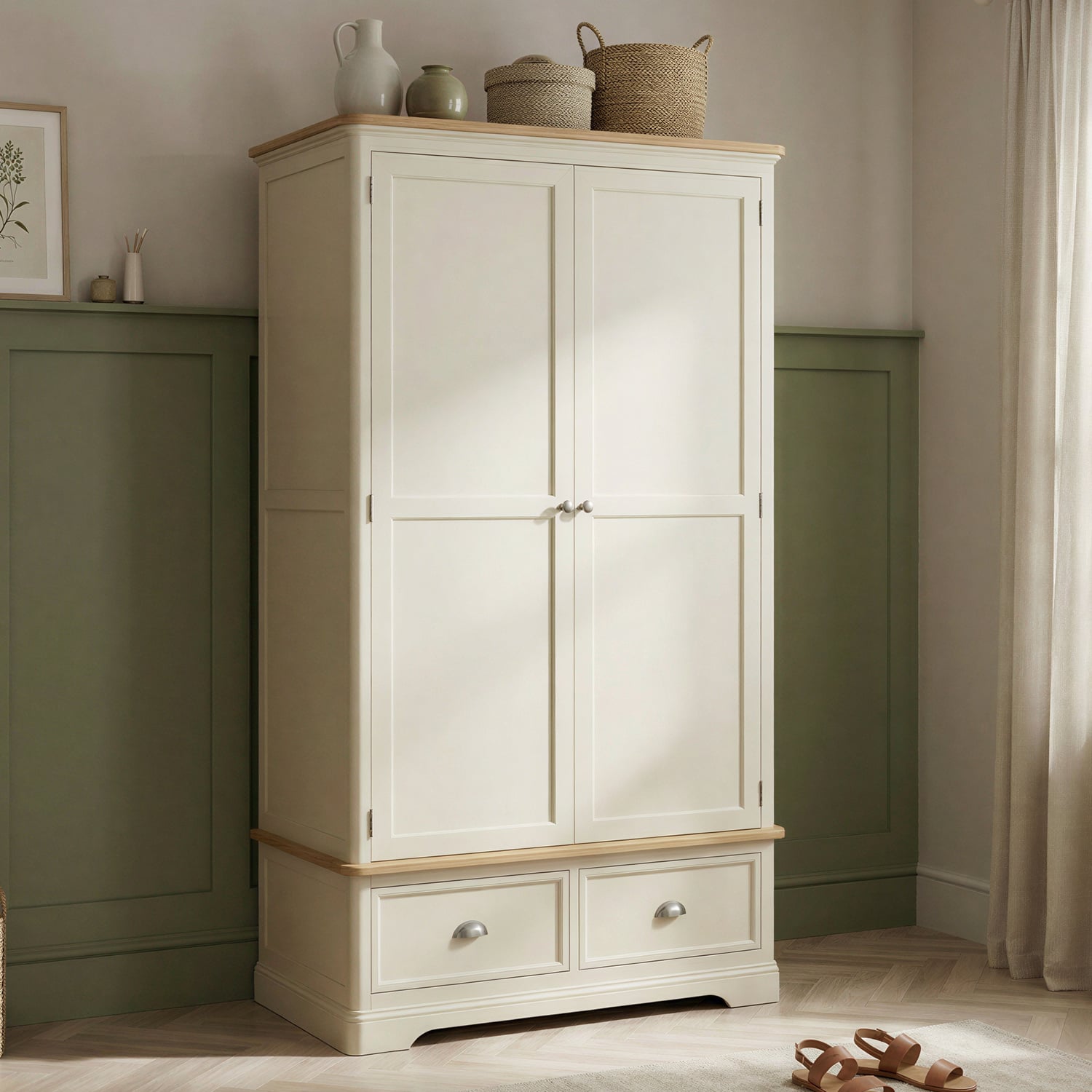 Madley Oak and Cream Painted Double Wardrobe