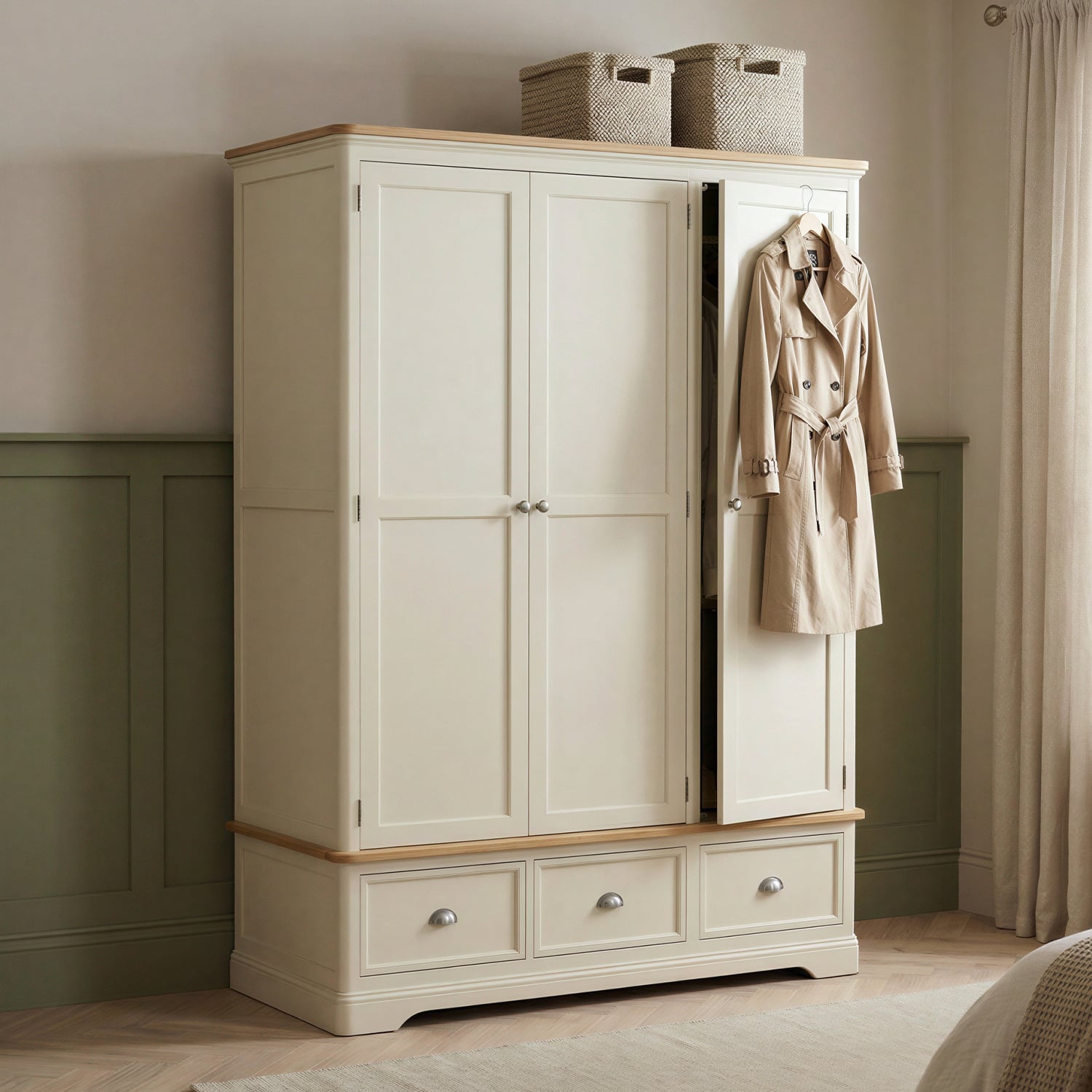 Madley Oak and Cream Painted Triple Wardrobe
