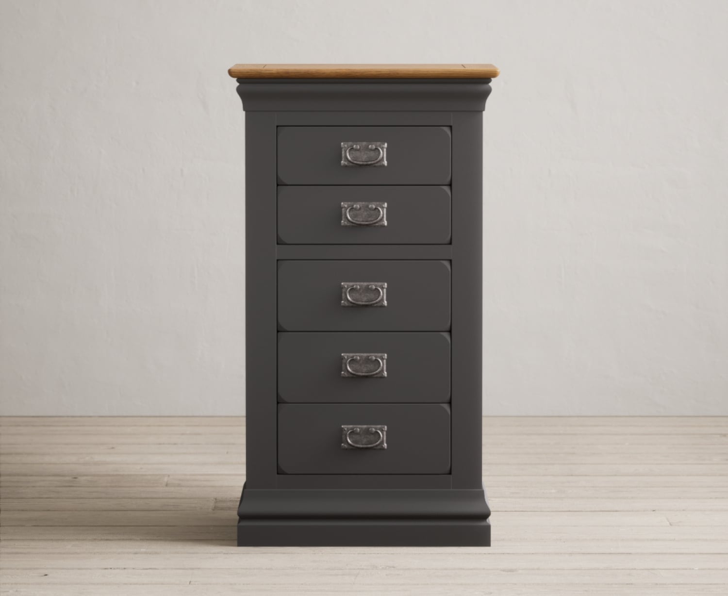Charwood Oak And Charcoal Painted 5 Drawer Tallboy