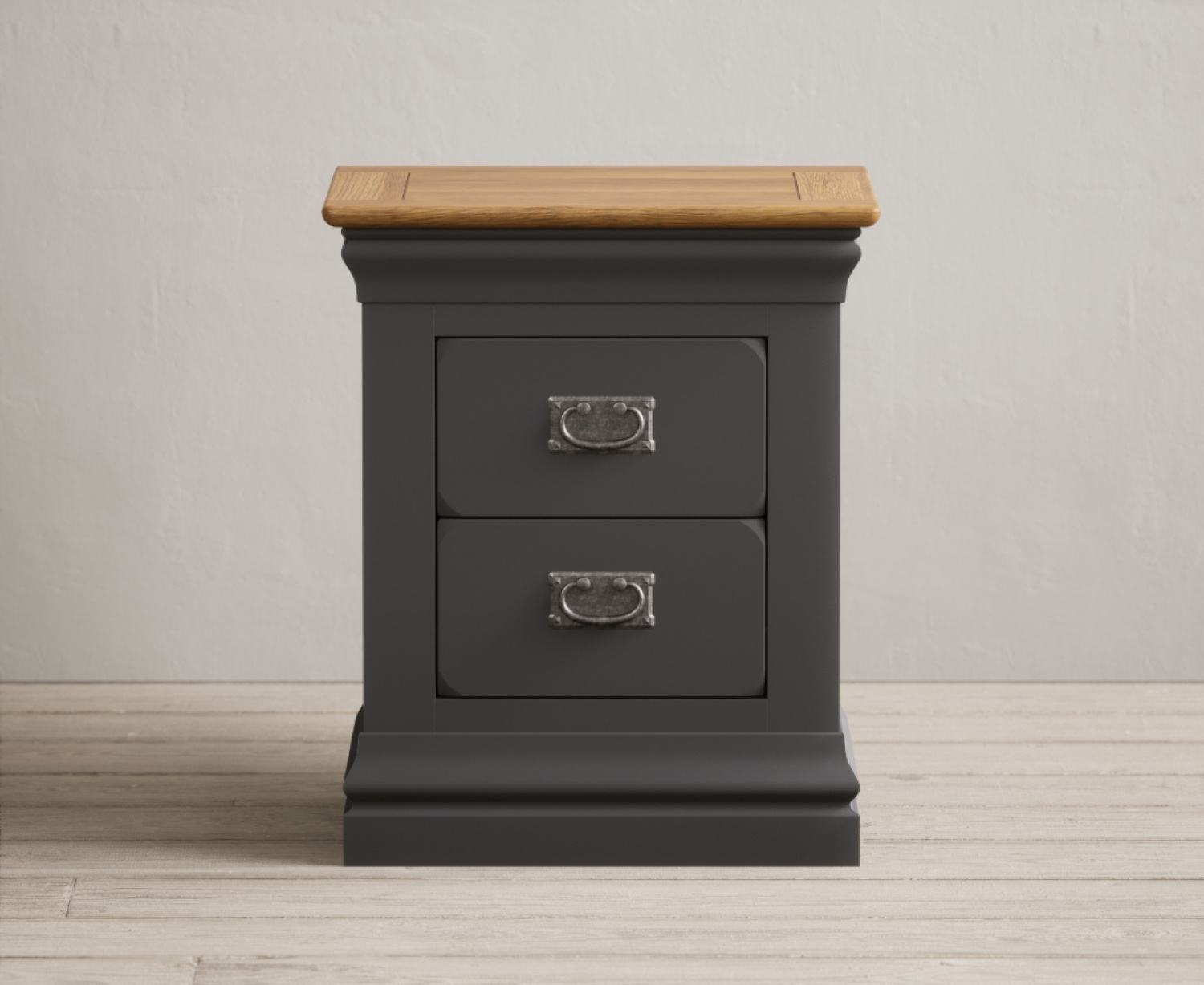 Charwood Oak And Charcoal Painted 2 Drawer Bedside Table