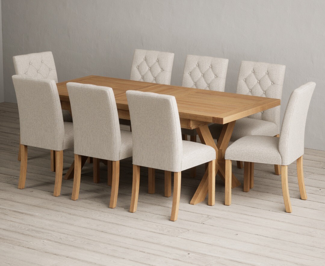 Extending Buckley 160cm Solid Oak Dining Table with 8 Natural Isabella Chairs