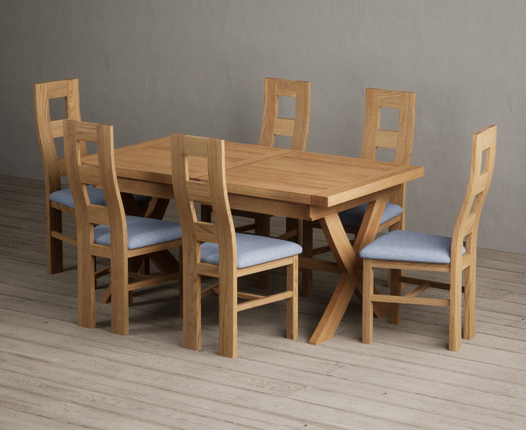 Extending Buckley 160cm Solid Oak Dining Table with 8 Brown Natural Solid Oak Chairs