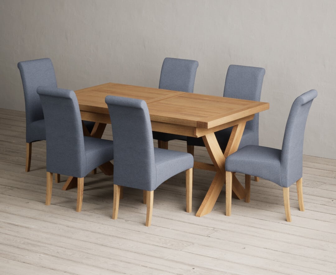 Extending Buckley 160cm Solid Oak Dining Table With 6 Natural Scroll Back Chairs