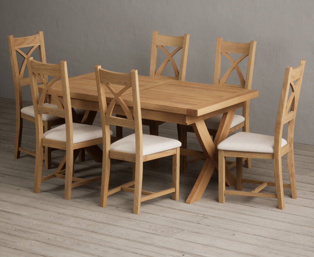 Extending Buckley 160cm Solid Oak Dining Table With 6 Charcoal Grey Natural Solid Oak Chairs