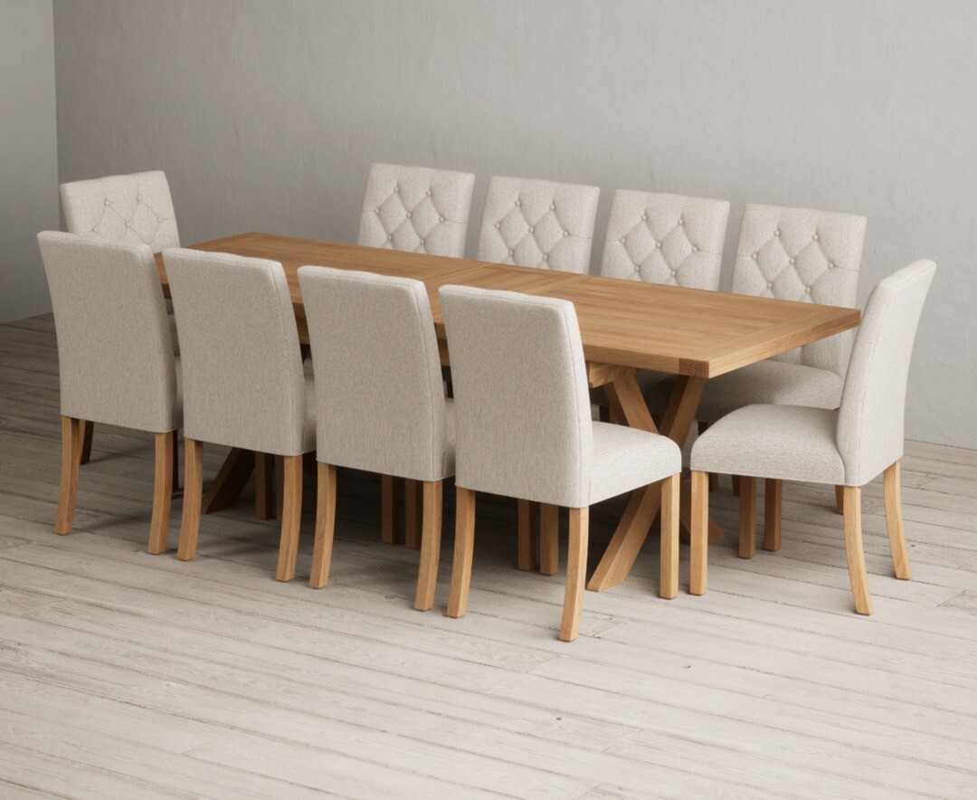 Extending Buckley 200cm Solid Oak Dining Table with 10 Natural Isabella Chairs