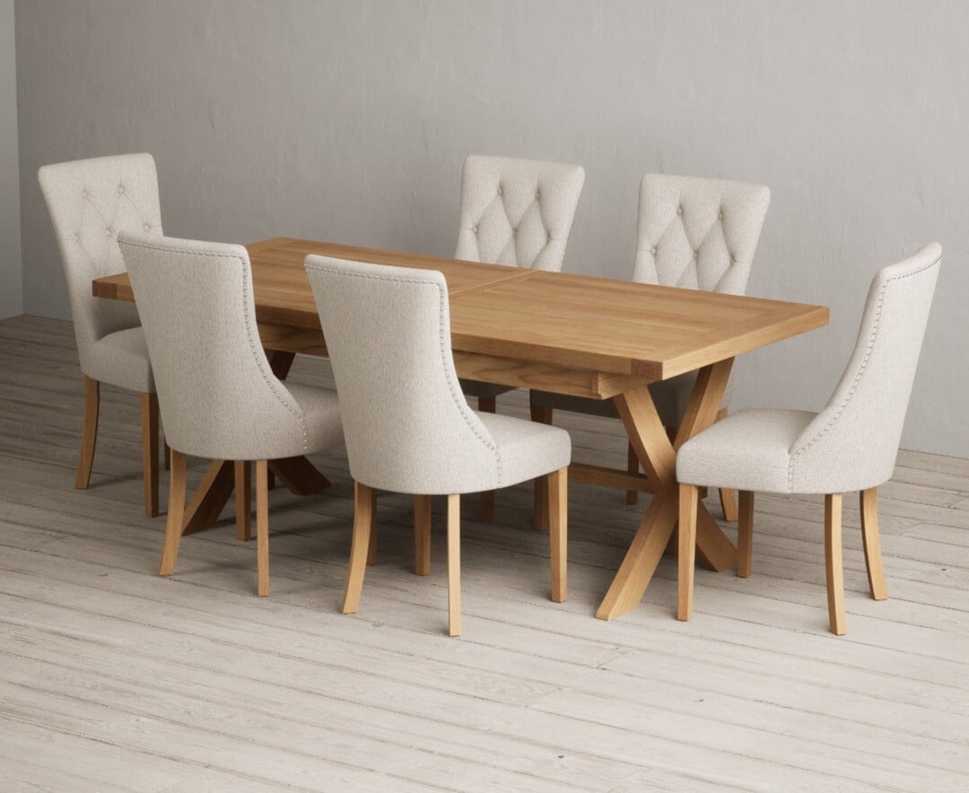 Extending Buckley 200cm Solid Oak Dining Table With 10 Grey Beatrix Chairs