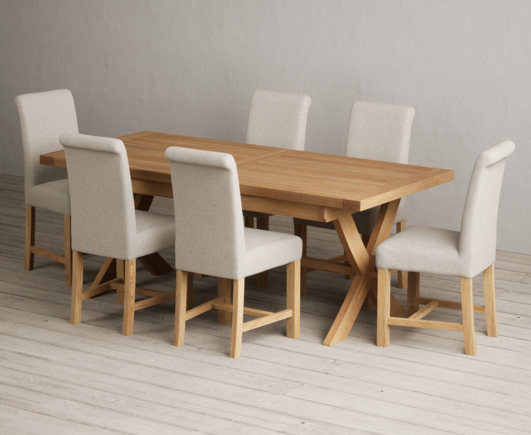 Extending Buckley 200cm Solid Oak Dining Table With 8 Charcoal Grey Braced Chairs