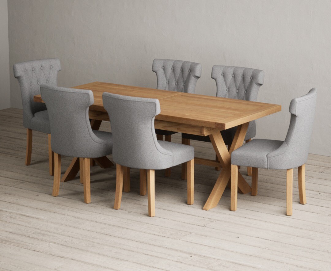 Extending Buckley 200cm Solid Oak Dining Table With 10 Grey Clara Chairs