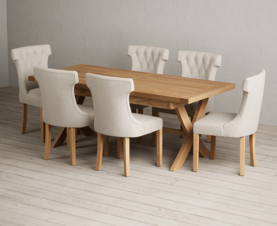 Extending Buckley 200cm Solid Oak Dining Table with 8 Natural Clara Chairs
