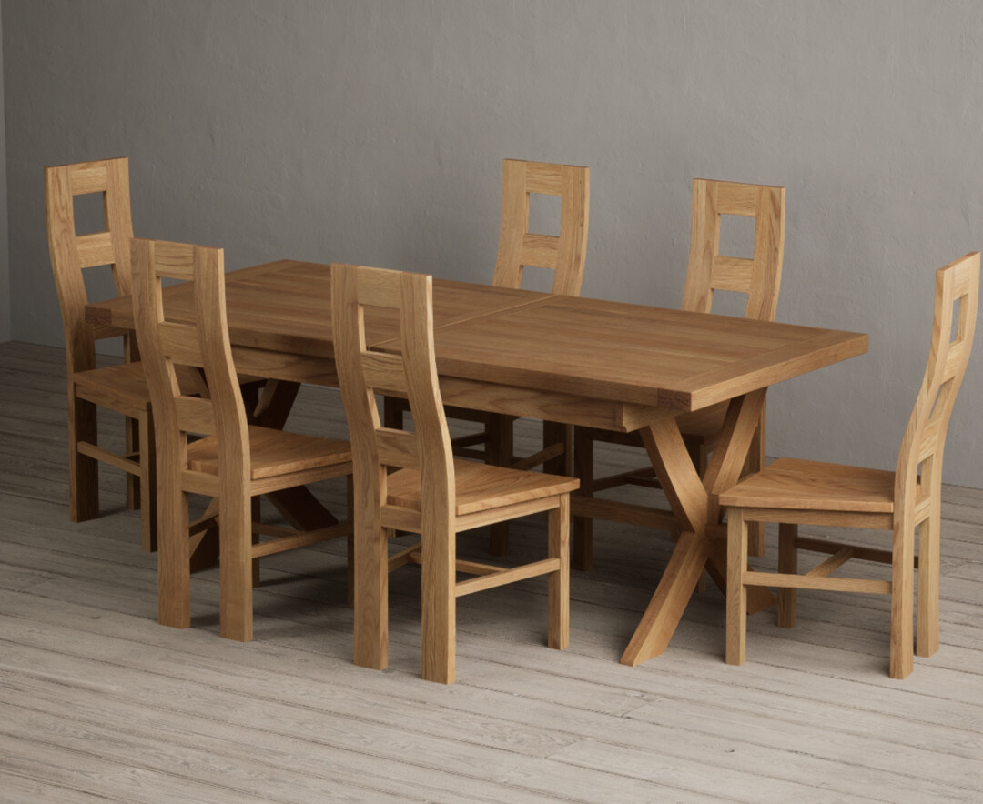 Extending Buckley 200cm Solid Oak Dining Table With 6 Charcoal Grey Natural Chairs