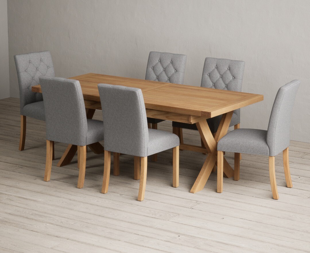 Extending Buckley 200cm Solid Oak Dining Table with 6 Grey Isabella Chairs