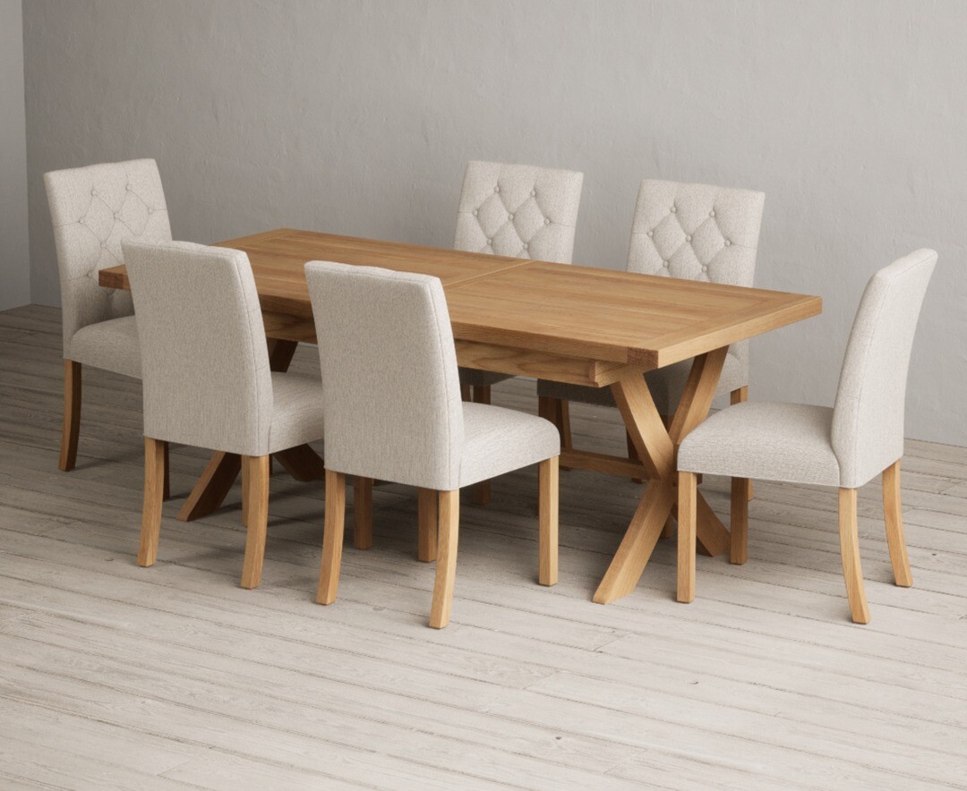Extending Buckley 200cm Solid Oak Dining Table With 6 Grey Isabella Chairs