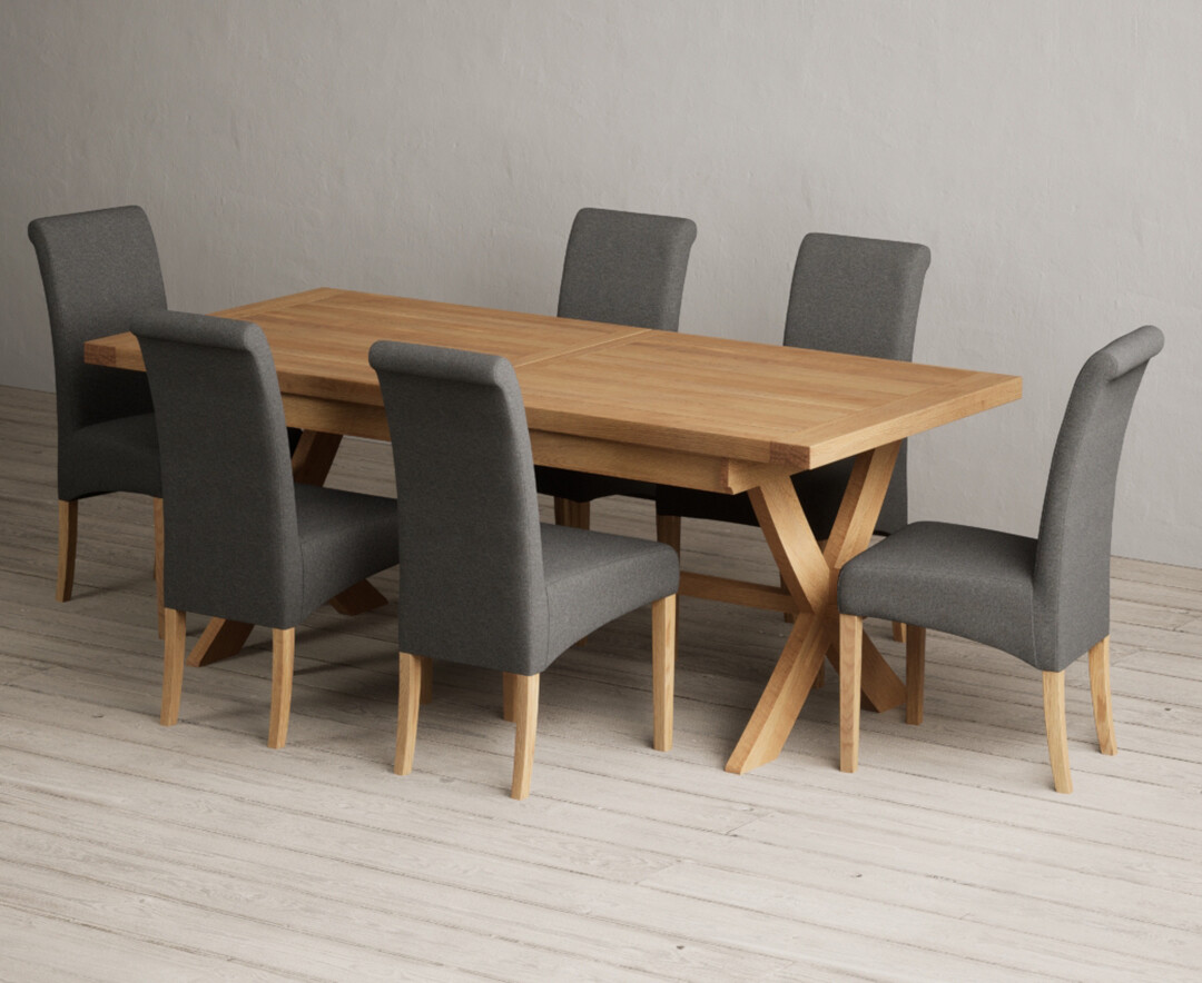Extending Buckley 200cm Solid Oak Dining Table With 8 Natural Scroll Back Chairs