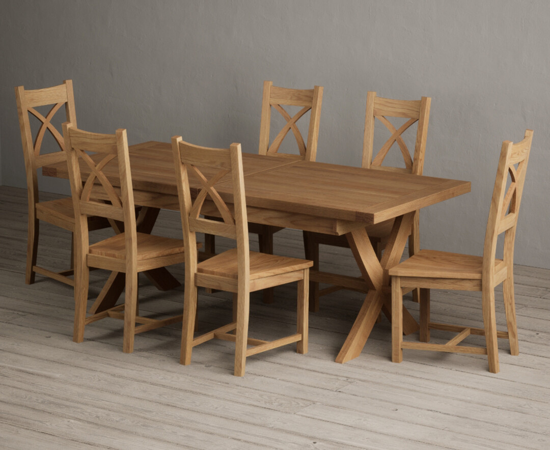 Extending Buckley 200cm Solid Oak Dining Table With 8 Brown Natural Solid Oak Chairs