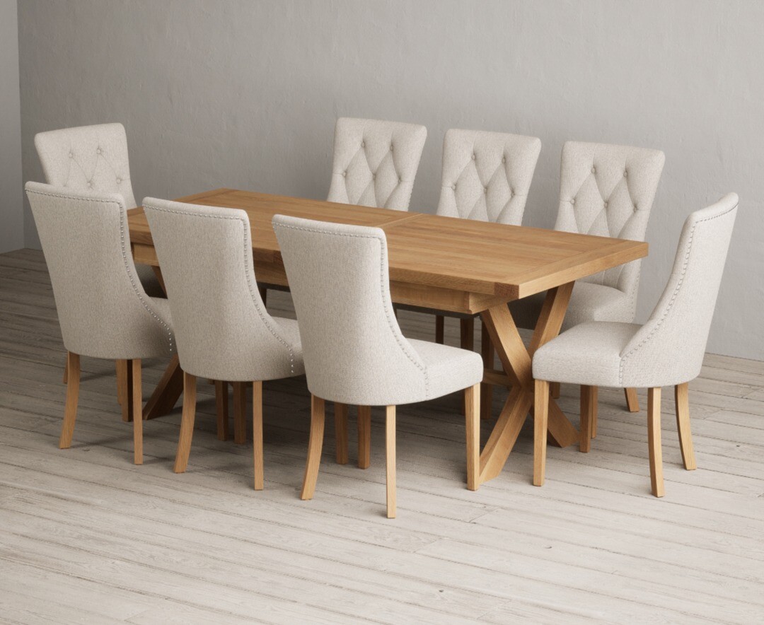 Extending Buckley 200cm Solid Oak Dining Table With 8 Natural Beatrix Chairs