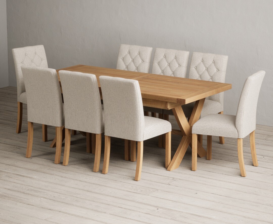 Extending Buckley 200cm Solid Oak Dining Table with 8 Natural Isabella Chairs
