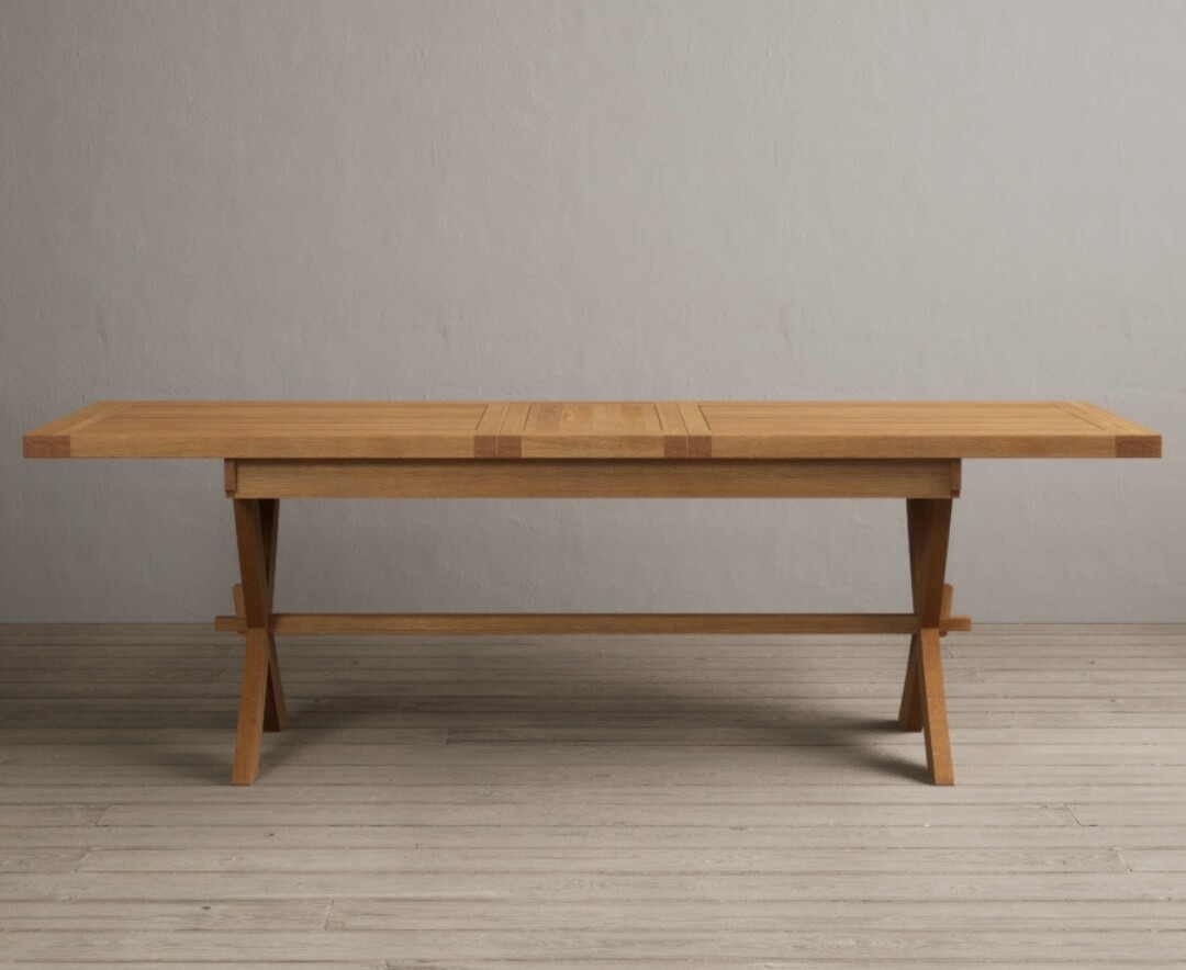Extending Buckley 200cm Solid Oak Dining Table with 6 Grey Braced Chairs